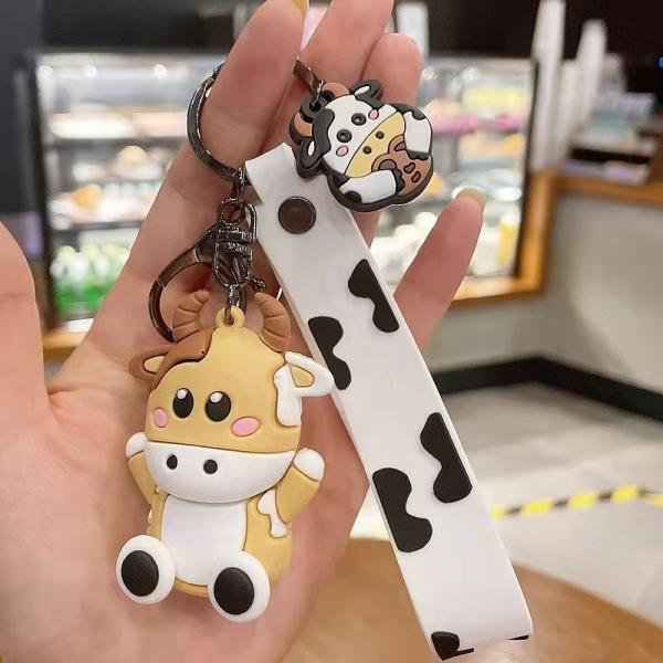 Silicone Cartoon Cow Keychain for Ladies Backpack and Car Pendant