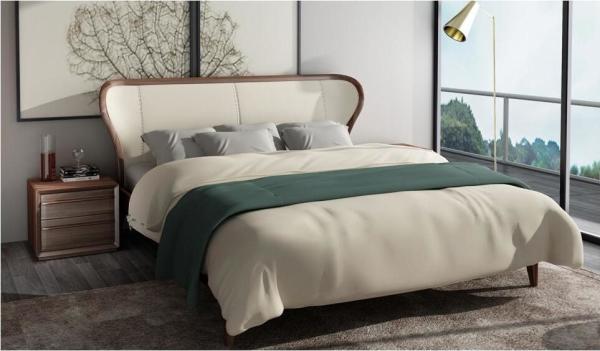 2017 New design Upholstered Bedroom furniture By Italy Leather and Walnut solid
