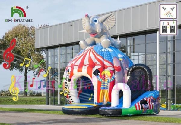 Colorful Circus Disco Inflatable Jumping Castle With Slide Printed Clown /