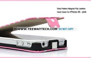 Dots Pattern Magnet Flip Leather Hard Case For iPhone 4S - Pink