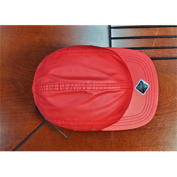 Red Camper Flat Brim Leather Fabric Cap 5 Panels