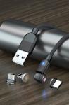 Magnetic Data cable 540° rotation USB Nylon Braided 3 in 1 data cable