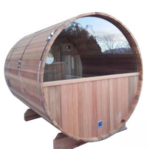 China RoHS 8 Person Round Outdoor Sauna Red Cedar Barrel Sauna Wood Stove on sale