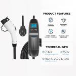 16A 32A Mode Level 2 AC EV Charger Fast Charging Station EVSE Portable Type 1
