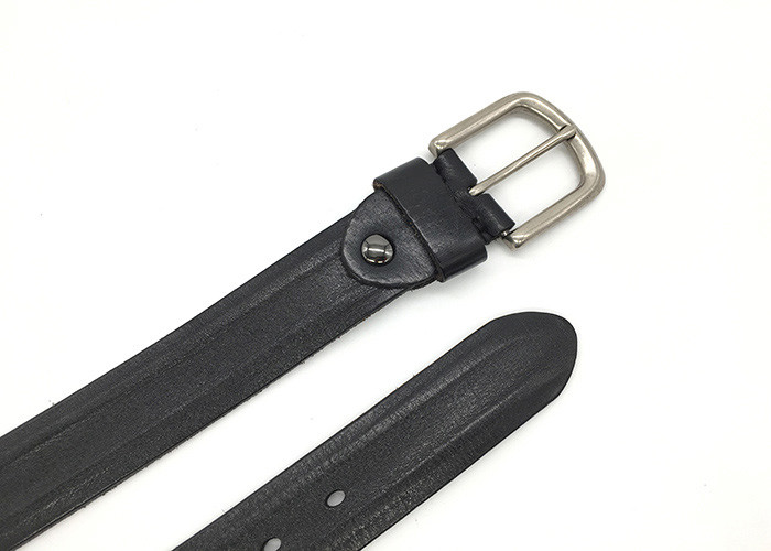 BRACHI Black Genuine Leather Casual Belts For Men Silver Pin Buckle 3.8cm Width