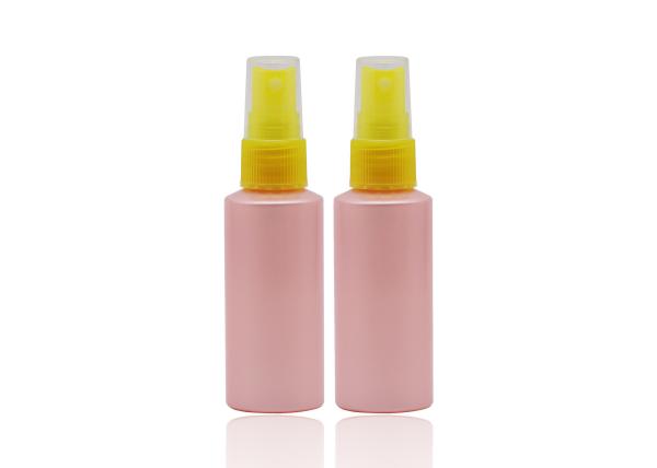 Flat Shoulder Pink PET 50ml Small Plastic Spray Bottles Refillable With Yellow