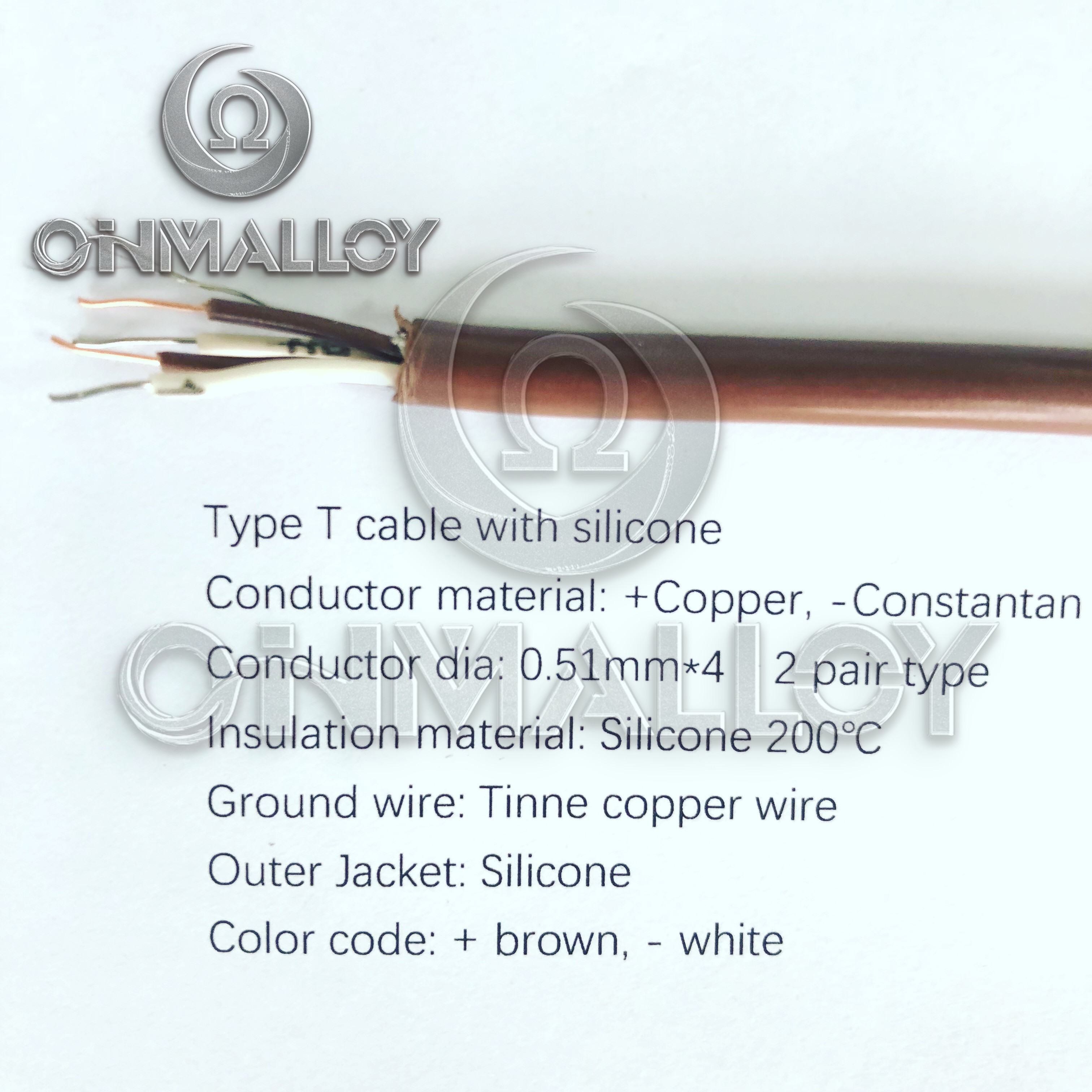 Type T Thermocouple Cable Silicone 200 Degree Insulated Wire 0.51mmx4