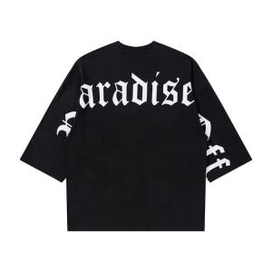 Wholesale Custom T-Shirt Oversized Three Quarter Boxy Fit Drop Shoulder with Gothic Letter Print from china suppliers