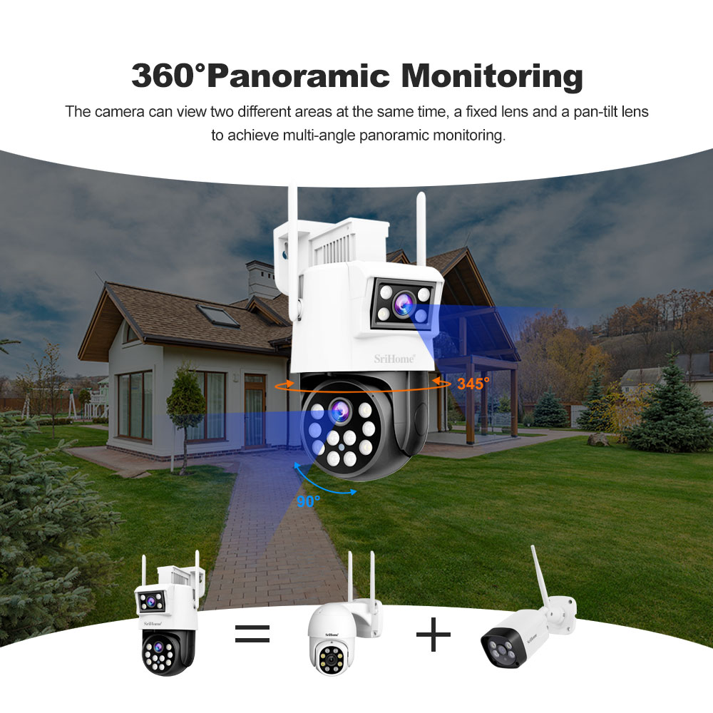 Home Security 2+2MP Dual Lens Outdoor Wireless Security WiFi CCTV PTZ IP Camera Video Dome PTZ Surveillance Camera