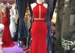 Hanging Neck Red Mermaid Formal Dress Top Heavy Beading Open Back Stretch Fabric