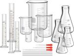 Lab Glassware Include 4 Graduated Cylinder Set, 4 Glass Beaker Set, 3 Glass