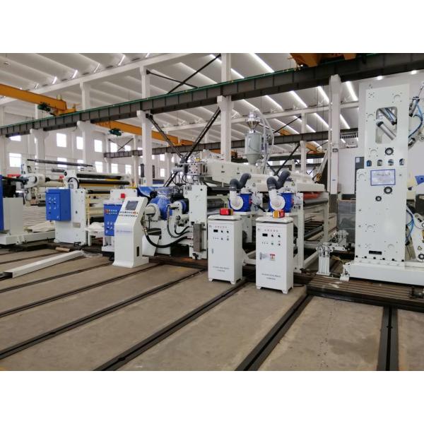 Flute Corrugated Board Automatic Extrusion Lamination Machine , High Speed Hot Lamination Machine In White and Blue