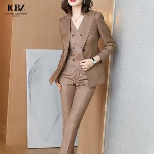 Wholesale Professional Women's Work Wear 3 Pieces Set Vest Pant Suit with Blazer and Trousers from china suppliers