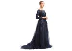 Fashion Dark Blue Tulle Fabric Ladies Evening Dresses / Formal Party Gowns
