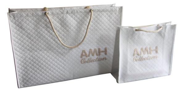 Bridal White Quilted NonWoven Fabric Small Square Veins Burning Letter Logo