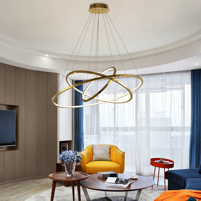 Three Color Dimming LED Modern Ring High Ceilings Chandeliers Custom Service