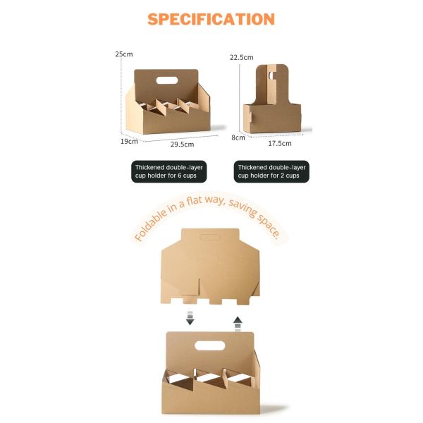 Customized Hot Drink Cup Takeaway Cardboard Carrier Paper Holder Tray With Handle