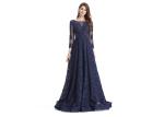 Dark Blue Illusion Backless Long Sleeve Occasion Dresses For Women Party