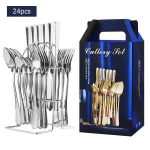 Wholesale ODM Stainless Steel Silverware Set 24 Piece Cutlery Set With Storage Rack from china suppliers