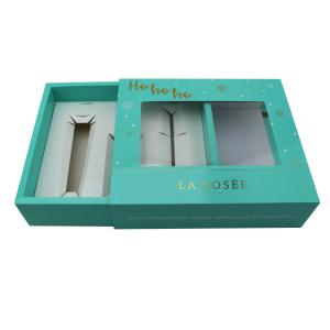 China Sliding Green Color Cosmetic Packaging Box With Display Window on sale