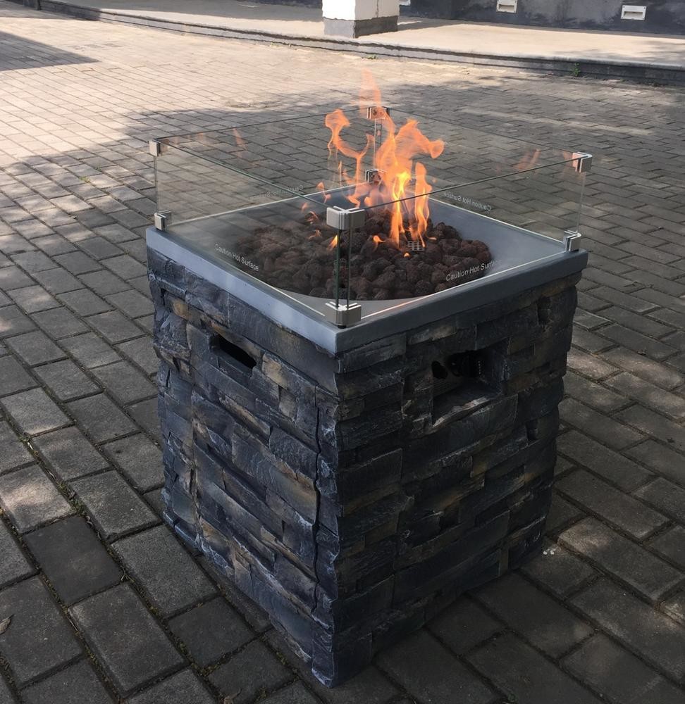 Brazier Outdoor Garden Propane Gas Fire Pit Slate Rock Liquefied Petroleum Camping