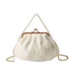 2024 NEW RETRO FAIRY SOLID COLOR SMALL BAG WHITE HAND PEARL BAG WOMEN'S NET YARN
