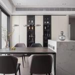 Marble Wood Rectangle Dining Room Table Set With Bench Slatted
