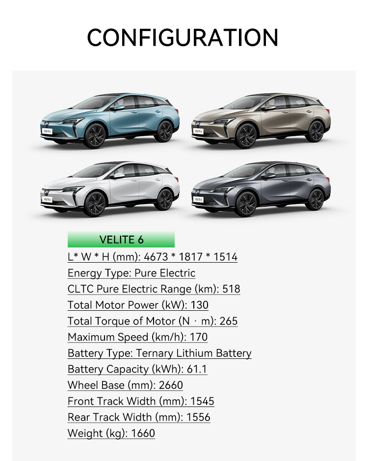 2023 Bui-ck VELITE 6 High Speed 170km/h Pure Electric Energy Electric Vehicles 0km Used Cars Total Motor Power 130kW