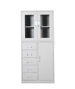 Wholesale 4 Door Q235 1.2mm Office File Storage Cabinets 5 Drawers Glass Door from china suppliers