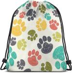 Digital Printed Drawstring Backpack Bag Hand Drawn Doodle Prints Puppy Footprint