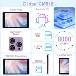 C idea 8 inch Android 12 Tablet 8000mAh Battery 5+8MP Camera 8GB RAM 512GB ROM