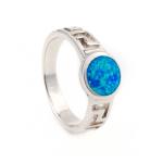 Blue Opal Greek Key Design Wraparound 925 Sterling Silver Ring Handmade Opal