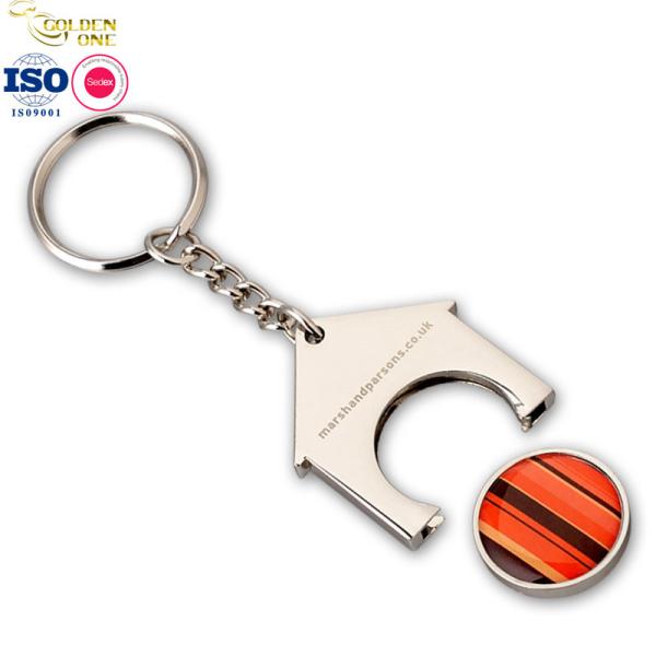 Fashion Printing Trolley Key Ring , Round Domed Sticker Keychain With Coin