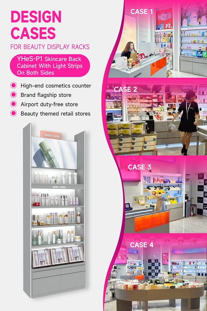 YHeS-P1 Recessed Structure Skincare Display Cabinet with Milk White LED Tubes