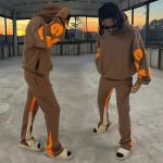 Custom Logo Puff Printing Hoodies Stacked Sweatpants Jogging Set Flared Sweat
