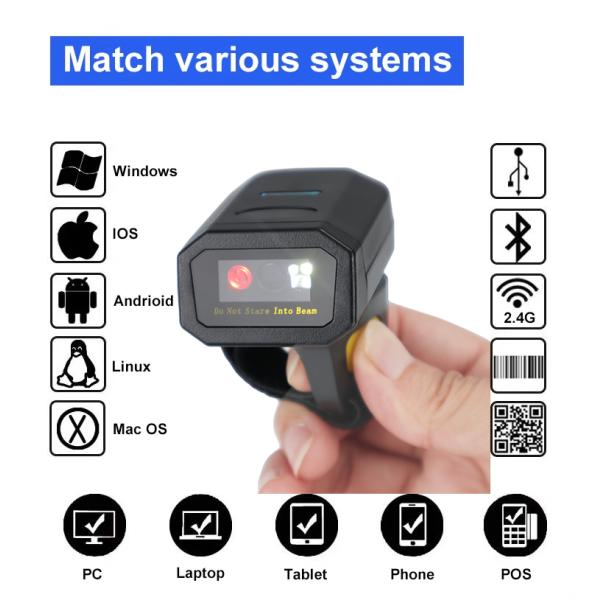 Wearable Finger Bluetooth Scanner 1D 2D Wireless Ring Scanner