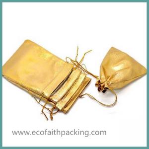 China Gold Plated Satin Fabric Gift Bags With Drawstring 7x9cm Satin drawstring gift bag on sale
