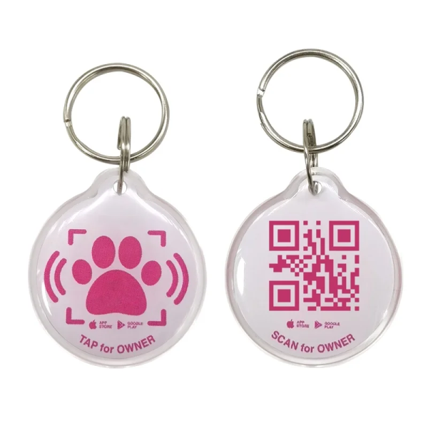 Waterproof Custom Printing 13.56MHz NTAG213 Keychain Lost Tracking Epoxy Edge Epoxy Pet ID Tag for Dog & Cat Identification