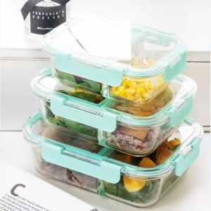 Divided Glass Food Container with Cool Lock PP Lid