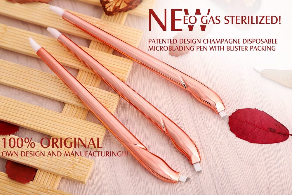 Lushcolor Champagne Disposable Microblading Pen With a Brush For Capturing Pigment Or Tattoo Ink