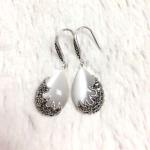 Vintage Sterling Silver with Opal Marcasite Dangle Drop Earrings(E12033WHITE)