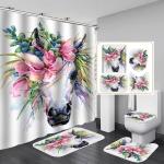 Thicken Digital Printing Flower Design Bathroom Shower Curtains and Rugs Set