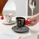 Creative Ceramic Cups And Plates Colorful Polka Dot Coffee Cups High Appearance