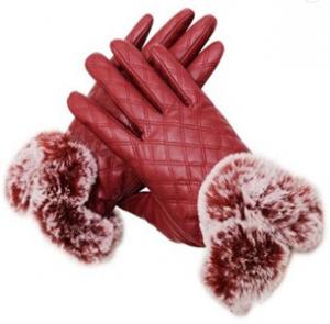 Wholesale Fur Cuff Leather Fashion Gloves Customized PU Touch Screen Plain Style from china suppliers