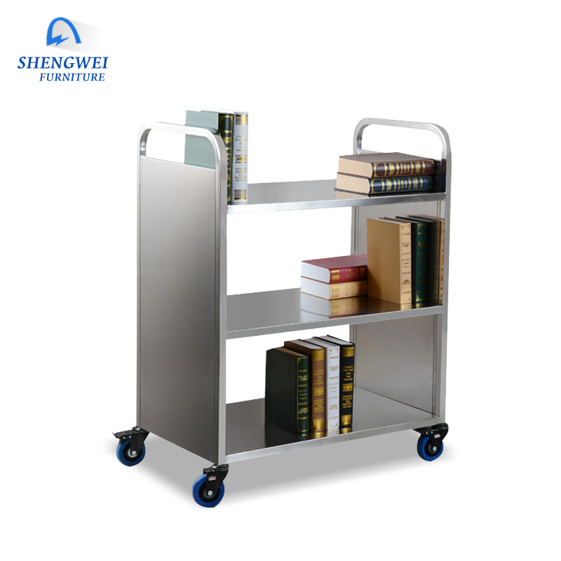 Steel Library Furniture Iron 2 or 3 Tiers Metal Movable Book Cart