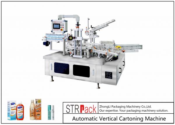 Quality PLC Control Pneumatic Vertical Cartoning Machine For Bottles 60BPM High Speed for sale