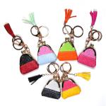 Hand Stitched Glitter Leather 5x5.5x2cm Small Coin Purse Wallet Keychain For