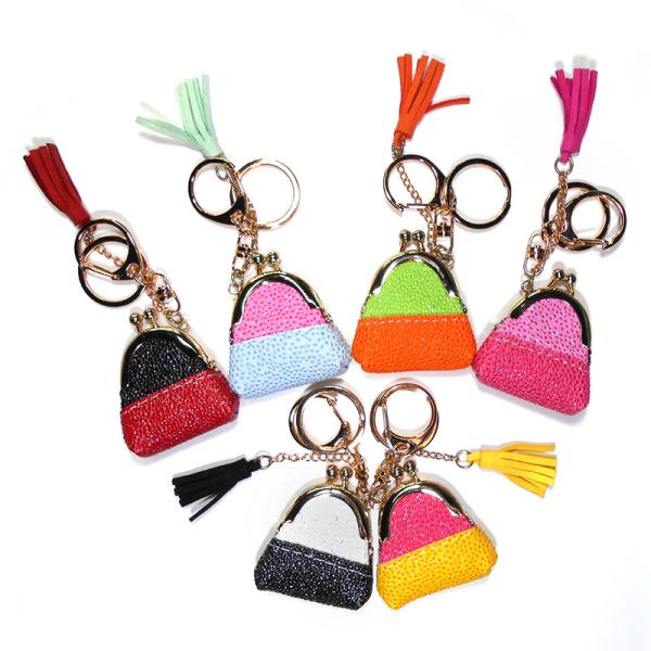 Hand Stitched Glitter Leather 5x5.5x2cm Small Coin Purse Wallet Keychain For