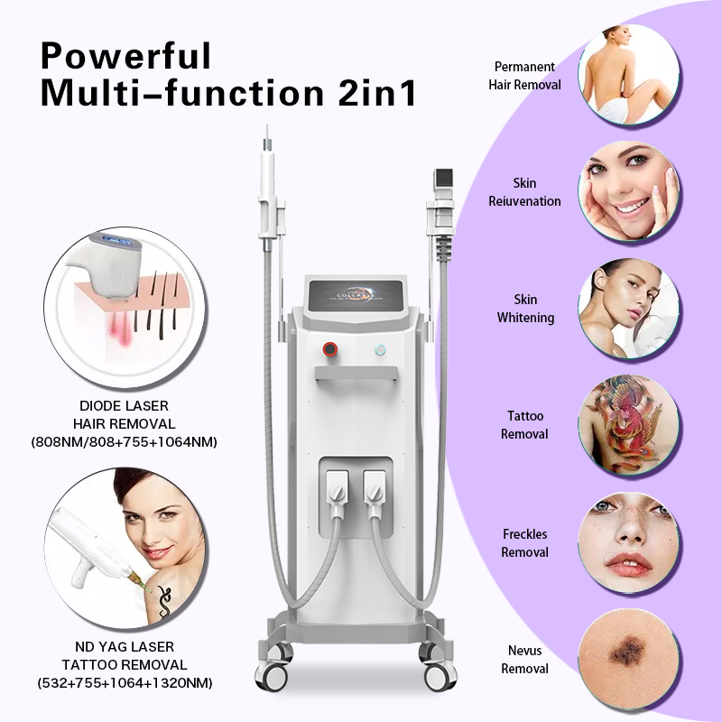 2 In 1 Diode Laser 755 808 1064 nm And Picosecond Laser Hair Removal And Tattoo Machine