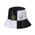 Hip-Hop Snake Pattern Totem Bucket Hat Black And White Stitching Plaid Fisherman